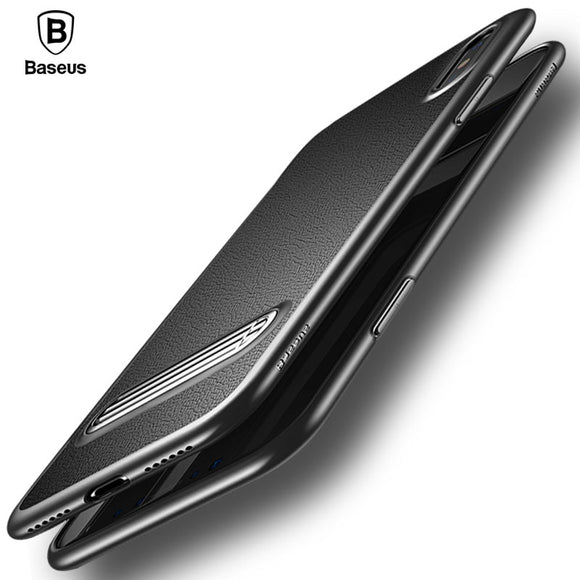 Baseus Kickstand Phone Case For iPhone X TPU Leather + Metal Back Cover For iPhone X